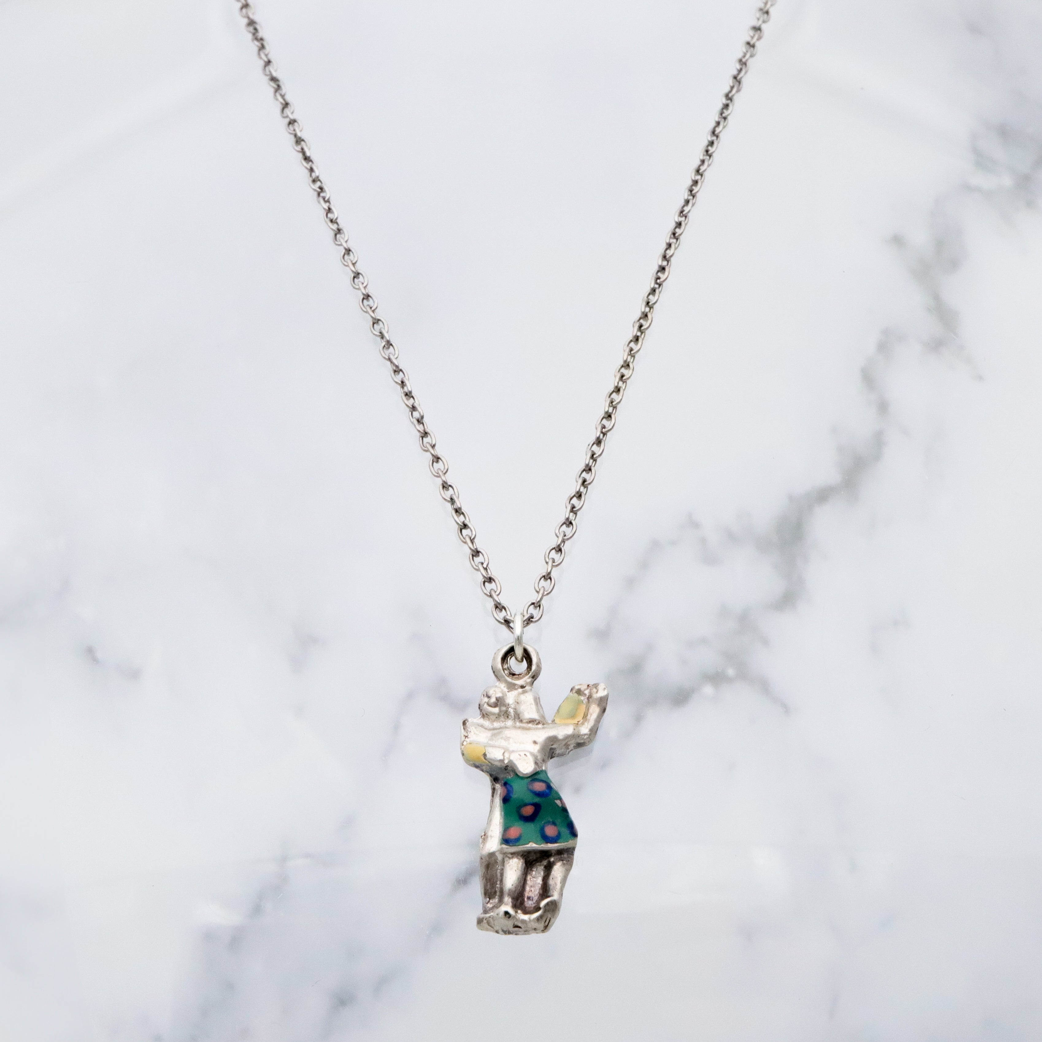 vintage sterling enamel dancing couple charm pendant